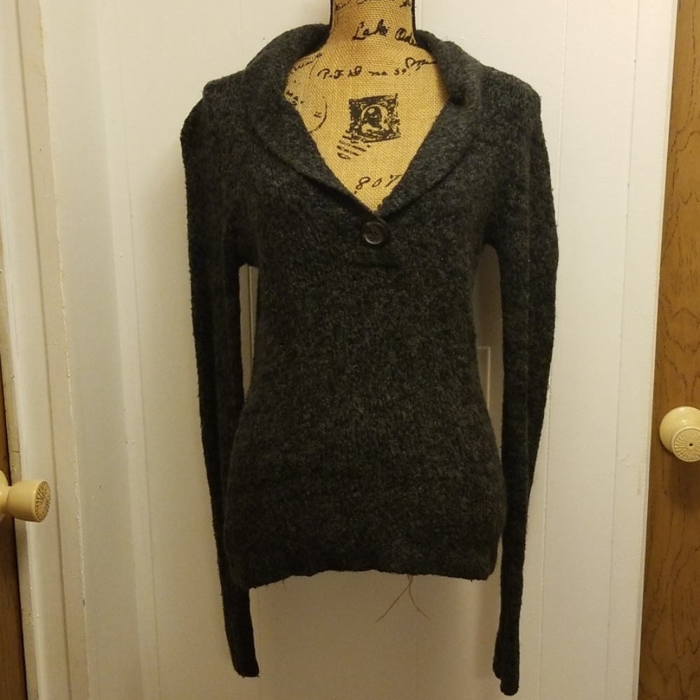 Black Gray Cowl Knit Comfy Sweater